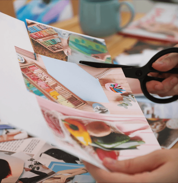Personal vision board combining affirmations, images, and colorful collage