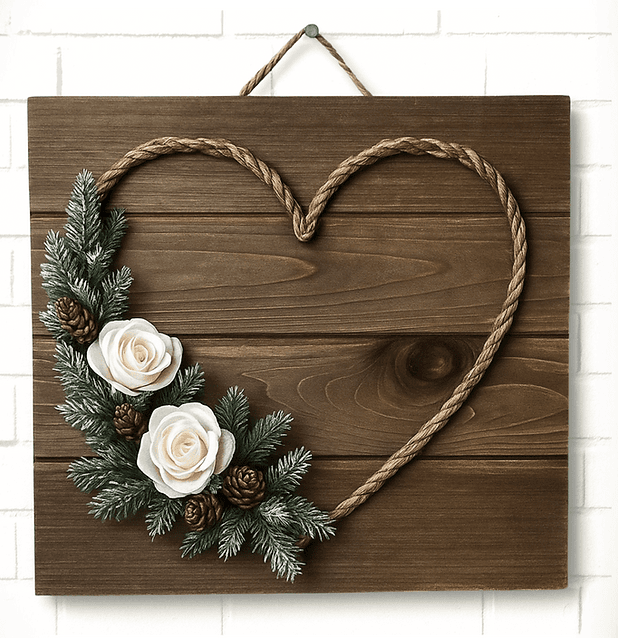 Hand-painted rustic wood artwork with a seasonal design